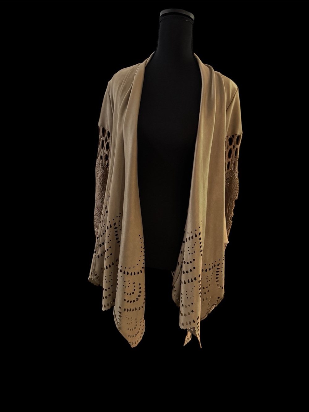 SKY Women’s Small Beige Boho Crochet Lace Open Front Cardigan Jacket - Picture 3 of 7